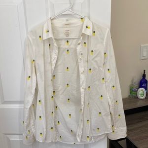 Cotton lightweight button down shirt with pineapple embroidery